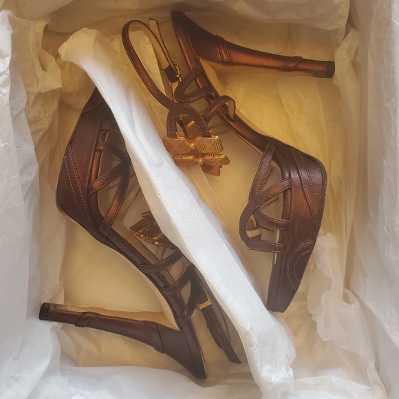 Dior Metallic Dark Purple Heels with Gold Jewel Ankle Straps- size 38 - Picture 8 of 10